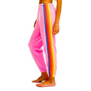 AVIATOR NATION PINK 5 STRIPE SWEATPANTS